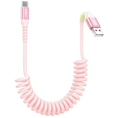 AYU-Cable USB C Spiralé, 3A Cable USB C Charge Rapide, ¿0.4M-1M¿ Cable USB vers USB C pour Android Auto, iPhone 16/15 Plus Pro, Galaxy S24 S23, Huawei, Xiaomi, Sony, MacBook-Rose