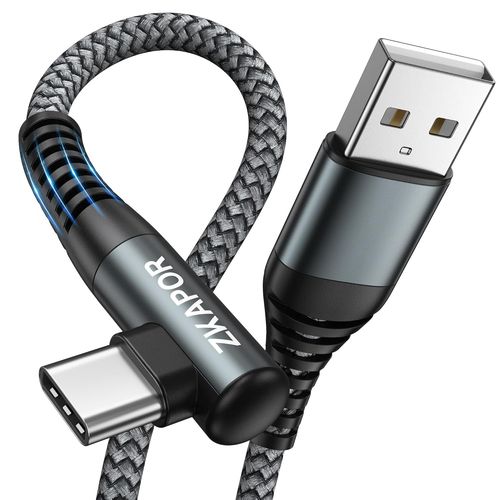 AYU-Câble USB C 90 Degrés 1M, Cable USB C Charge Rapide Nylon Tressé Cordon Angle Droit Type C pour iPhone 15/15 Pro Max, Samsung Galaxy S23/S22/S21, Note 10, Huawei P40/P30, Google Pixel - Gris
