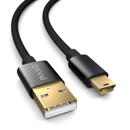 AYU-Câble mini USB de 5m - Nylon tressé pour une durabilité accrue | USB A vers mini B mâle | Câble de données & de charge pour appareil photo, GPS et autres, noir