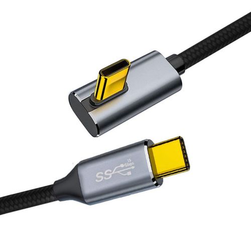 AYU-Câble USB C, USB 3.1 Gen 2 Type C vers C 10 Gbit/s Transfert de données PD 100 W Charge rapide Câble en nylon tressé coudé à 90 degrés Prend en charge la sortie vidéo 0,5 m