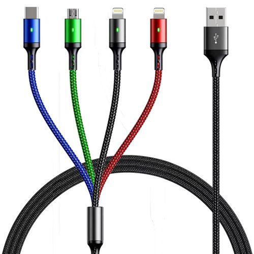 AYU-Câble Multi USB 3M, 4 en 1 Câble Universel Multi Cable USB Charge Rapide & Sync des Données avec Ports IP/Micro USB/Type C pour Phone 16 15 14/Tablets/Samsung Galaxy/Huawei/LG/Carplay (1)