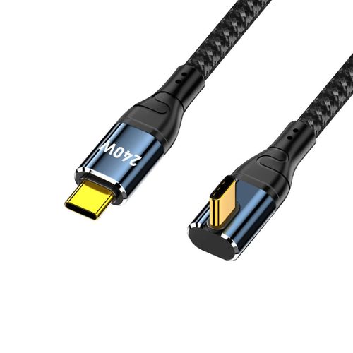 AYU-Câble USB-C 240 W Type-C mâle vers mâle - Connecteur coudé à profil bas 48 V 5 A compatible avec USB 2.0 480 Mbps 100 W pour ordinateur portable, tablette, téléphone