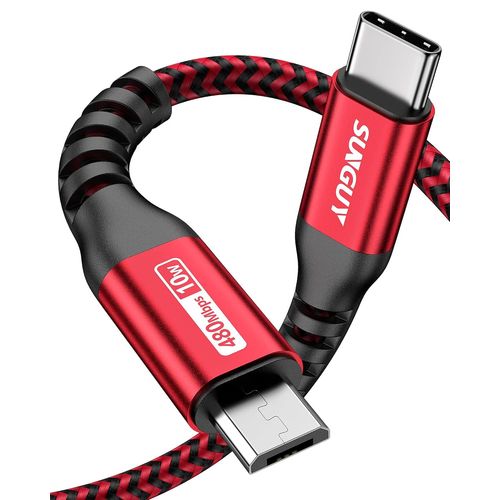 AYU-Câble USB C vers Micro USB 2.0, charge les périphériques Micro USB, 50cm Câble Court Tressé Nylon Compatible avec MacBook (Pro), Samsung Galaxy S20/S9/S9+/S10, Moto Z/ Z2- Rouge