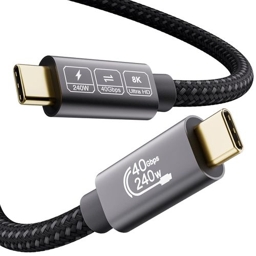 AYU-Câble USB 4 avec Câble Thunderbolt 4, Données 40Gbps,PD3.1 48V5A 240W, 8K@60Hz 4K@144Hz Cable USB C Vidéo 0,5m pour Display USB C,eGPU,iPhone 16, iPhone 15, MacBook,iPad,Dockings,Hub,Switch