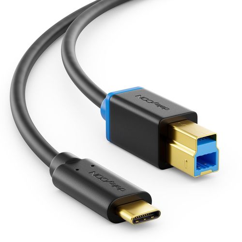 AYU-0,5m USB 3.0 Câble D'imprimante et Scanner - Connecteur Type 3.1 USB c à USB b - Données 5 Gbit/s pour Ordinateur, Imprimeur, Disque Dur Externe - Noir
