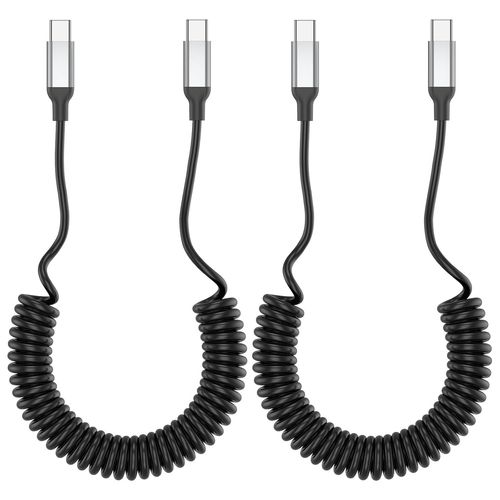 AYU-Câble spiralé USB C vers USB C, 2 pièces Câble de charge rapide Android Auto 3A Câble USB C court, Câble de charge pour téléphone portable Câble de données USB C pour MacBook iPad iPhone 15 P