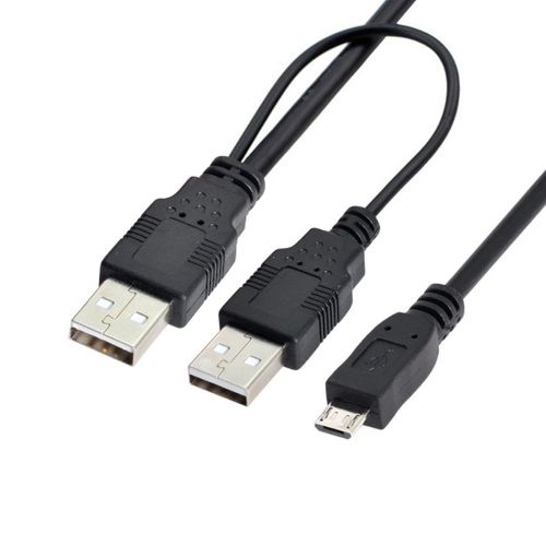 AYU-Câble de données USB 2.0 vers Micro USB 5Pin avec câble d'alimentation supplémentaire 80cm pour disque dur
