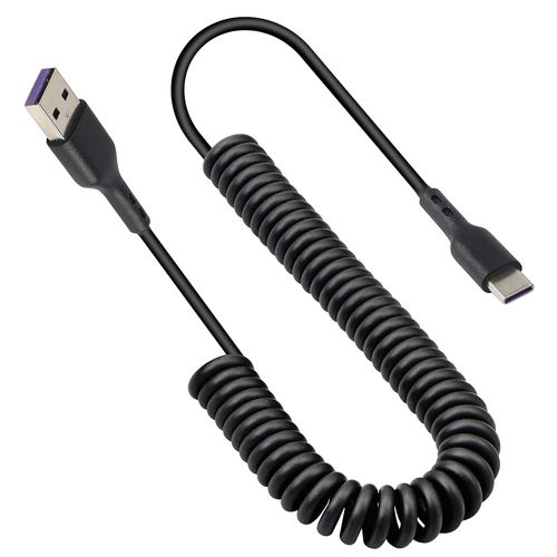 AYU-Câble spiralé USB de type C, câble USB A vers type C (3 A 60 W) pour une charge rapide et des données d'autres appareils USB C ¿ Noir (max 1,5 m) (USB vers type C)