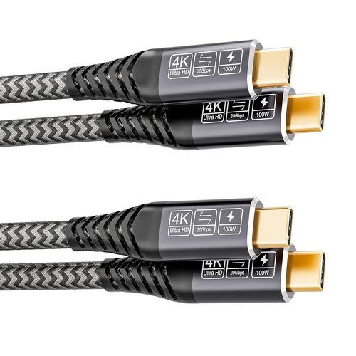 AYU-Câble USB C vers USB C 50 cm,[0,5M/Lot de 2] 100W USB 3.2 Gen2 charge rapide,Transmission de données 20 Gbps,vidéo 4K/5K@60Hz câble usb c Display pour MacBook,Hub,Dock,M3,SSD,eGPU,Monitor