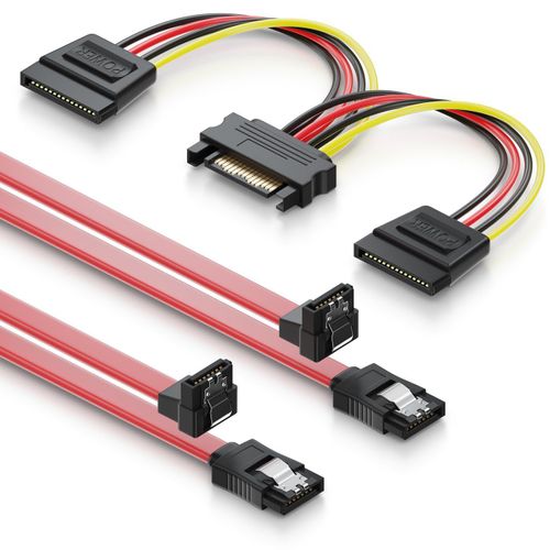 AYU-Lot de Cables SATA 3 2x Cable SATA III avec 1x Connecteur 90¿¿ + Cable Adaptateur Secteur Y - Disque dur SSD HDD