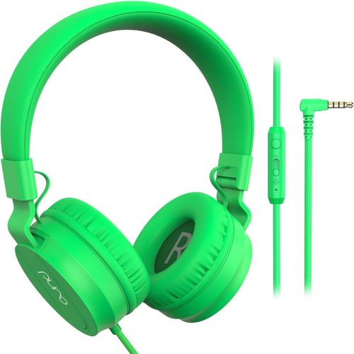 AYU-PuroBasic Casque Filaire à Limitation de Volume pour Enfants, Bandeau Pliable et Réglable avec Microphone, Compatible avec Smartphones, Tablettes et PC \u2013 Vert