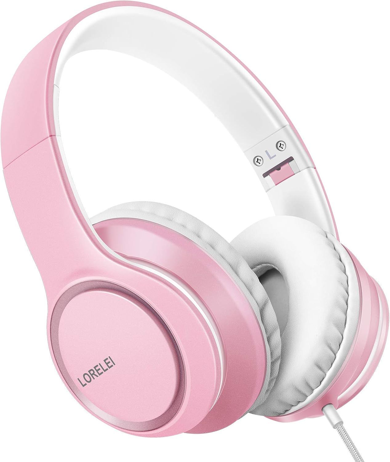 AYU-X8 Casque filaire avec microphone avec ligne en nylon anti-n?uds de 1,45 m et prise 3,5 mm, léger, pliable et portable pour smartphone, tablette, ordinateur, MP3/4 (rose perle)