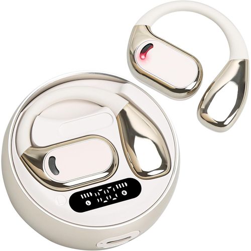 AYU-Casque Bluetooth sans Fil à Conduction osseuse pour la Course à Pied,Écouteur Running avec Grande Autonomie, Écoute Confortable sans Pression (Beige)