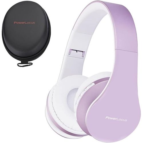 AYU-Casque Bluetooth sans Fil, Pliable Casque Audio Stéréo, Oreillette Bluetooth avec Micro Intégré/Micro SD/FM Radio pour Téléphones/PC/Tablettes/TV (Blanc/Violet)