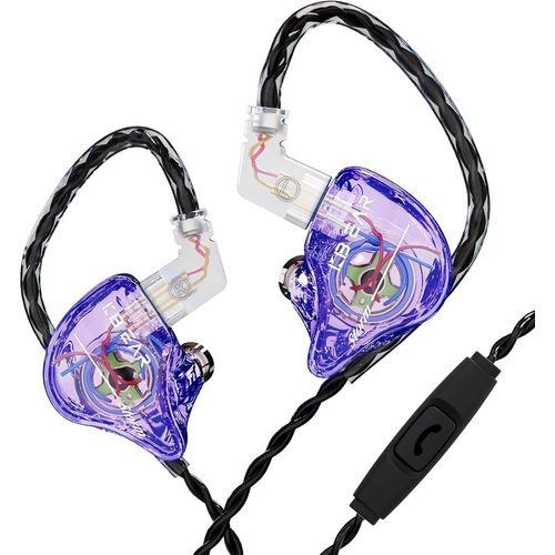 AYU-KBEAR Storm Écouteurs filaires Intra-Auriculaires pour Musiciens, chanteurs, audiophiles, in Ear Monitor 10 mm Magnétiques puissants Pilotes dynamiques 1DD Gaming IEM (Violet, avec Micro)