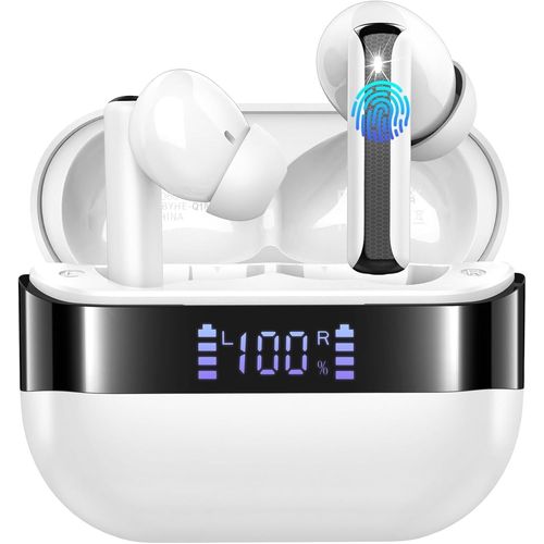 AYU-Ecouteurs Bluetooth sans Fil, Oreillette Bluetooth 5.4 avec 4 ENC Antibruit Appel Clair Mics, 48H Son Stéréo Écouteurs sans Fil, IP7 Étanche Casque B luetooth, Contrôle Tactile pour iOS Android,