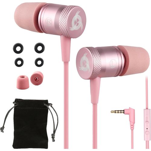 AYU-Fusion Ecouteurs Haute Qualité Audio - Durables + Garantis 5 Ans - Innovant - Ecouteur Intra-auriculaire avec Mousse à Mémoire de Forme et Microphone - Prise Jack 3,5mm - Nouvelle Version - Rose