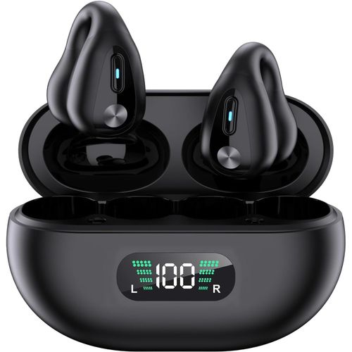 AYU-Mini écouteurs sans fil Bluetooth à clipser avec étui de chargement pour écouteurs à conduction osseuse pour TV, téléphone, ordinateur portable, musique (noir)