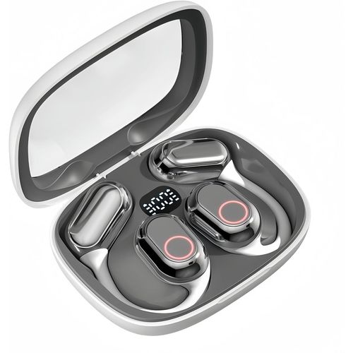 AYU-Casque Bluetooth sans fil, casque de sport Bluetooth 5.4 à conduction osseuse, réduction du bruit ENC, casque de jeu, qualité audio Hi-Fi, écran LED, étanche IPX7 (blanc)