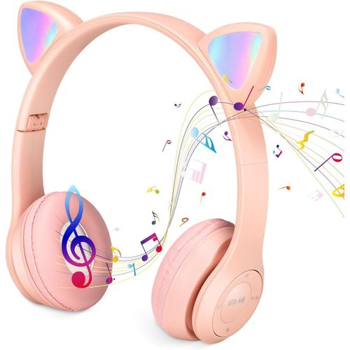AYU-Bluetooth Casque Audio Enfants, Casque sans Fil Bluetooth d'oreille de Chat, Ecouteurs Enfants du Volume Limité 85DB, Casque Audio Enfants pour éCole