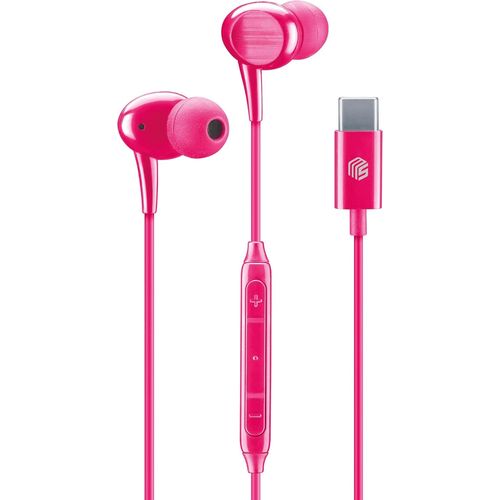 AYU-- Écouteurs Intra-Auriculaires - Écouteurs filaires avec Microphone - Compatibilité USB-C - Détails métalliques - Couleur Rose