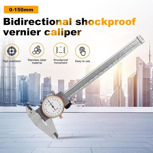 Cadran étriers, 0-150mm 0.02mm Pied à Coulisse à Cadran, Pied à Coulisse à Montre Règle De Calibre De Vernier Pieds à Coulisse Vernier Acier Inoxydable Dial Vernier Caliper Outil De Mesure
