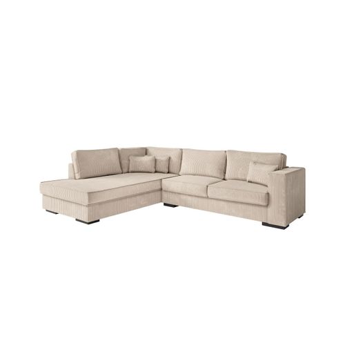 Belami - Canapé D'angle Xxl 4 Places En Velours Côtelé - Beige - Angle Gauche
