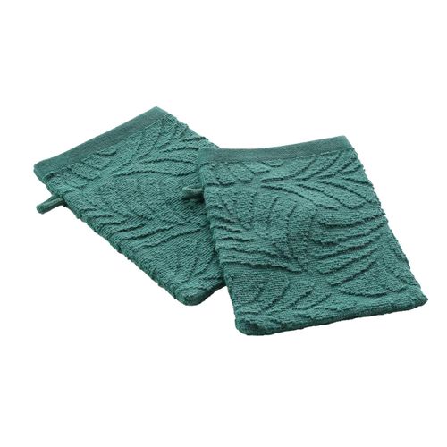 Lot De 2 Gants De Toilette Ocala - Eponge Ciselée Unie 450 G/M² - 15 X 21 Cm - Emeraude