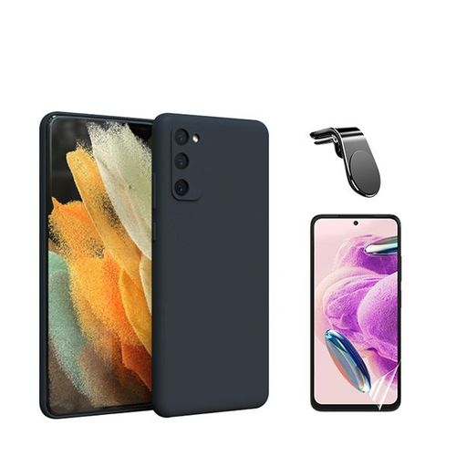 Jeu De Films En Verre Trempé De La Couverture 5d + Cas De Silicone Liquide + Support Magnétique L Voiture De Conduite Sécuritaire Phonecare Pour Samsung Galaxy S24 Plus + 5g - Le Noir