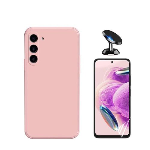 Kit De Film En Verre Trempé De La Couverture 5d + Couvercle De Silicone Liquide + Support Magnétique De Voiture Phonecare Pour Samsung Galaxy S24 5g - Rose