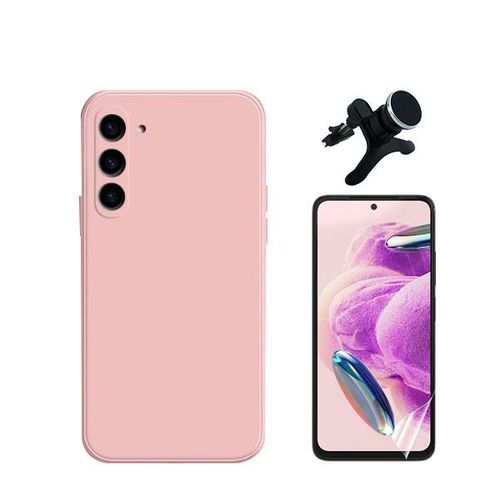 Kit De Film En Verre Trempé De La Couverture En 5d + Boîtier En Silicone Liquide + Porte-Voiture Renforcé Phonecare Pour Samsung Galaxy S24 Plus + 5g - Rose