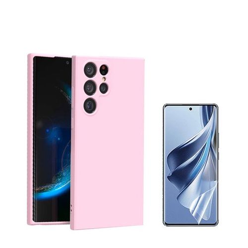 Hydrogel Cover Plein Cover Kit Avant + Cas De Silicone Liquide Phonecare Pour Samsung Galaxy S24 Ultra 5g - Rose