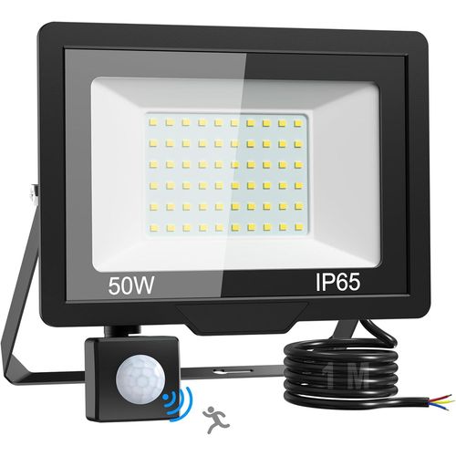 50w Projecteur Led Extérieur Avec Détecteur, 5000lm Ip65 Étanche Spot Led Extérieur, 6500k Blanc Froid Eclairage Exterieur Detecteur De Mouvement Pour Jardin [Classe Énergétique F]
