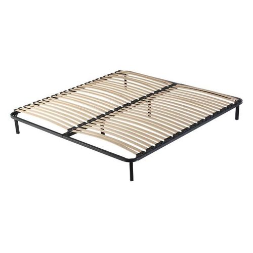 Anya - Sommier Noir Cadre A Lattes Renforcé Et Soutien Réglable + 6 Pieds 140x190 X 29 Cm En Metal - Montage Rapide Et Facile - Epaisseur Du Metal +/- 1,4 Mm 68 Lattes En 9 Mm...