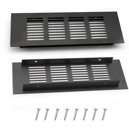 2 Pièces Grille Ventilation, Noire Grille Meuble Aluminium 20 × 8 cm, Simple Grille Aeration, Mode et Pratique, pour Placard, Meuble à Chaussures et Ventilation de Penderie