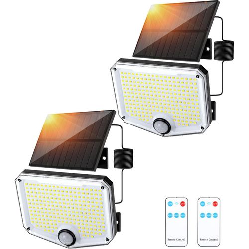 2 Pièces Lampe Solaire Exterieur, 222 Led Lampe Solaire Exterieur Detecteur De Mouvement, Eclairage Exterieur Solaire, Éclairage Grand Angle De 240°, Lampe Solaire, Installation Facile