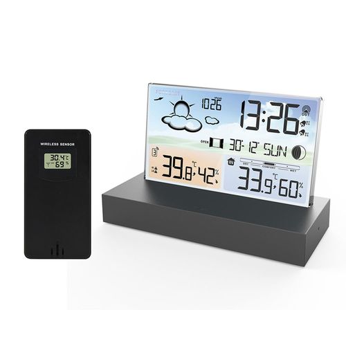 Station Meteo Interieur/Exterieur sans Fil avec Capteur Extérieur, LED Ecran Rétroéclairage, Thermomètre, Hygromètre, Barometre, Alarme et Snooze, Prévisions Météo