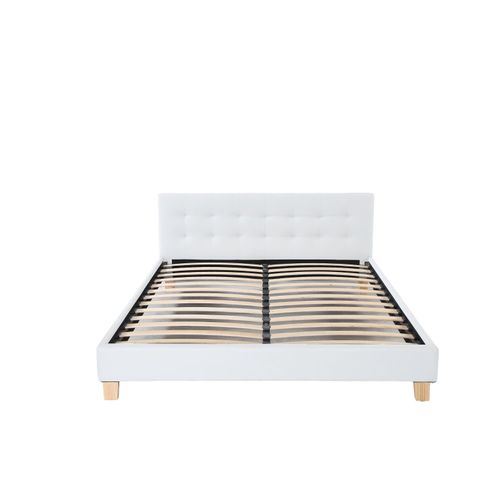 Frederic - Solide Et Confortable Lit Avec Sommier + Tête De Lit Capitonnee Couleur Blanc + Pieds En 10 Cm Pour Matelas En 140x190 - 2 X 13 Lattes - Revetement Pvc Simili Facile D'entretien -...