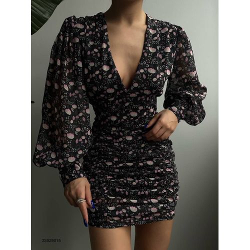 Robe En Mousseline Imprimée - Noir