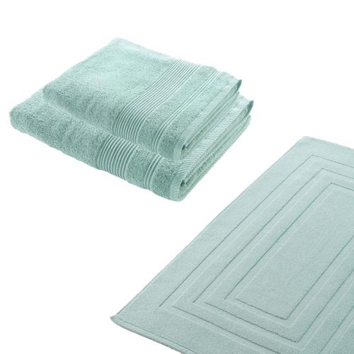 Parure De Bain 3 Pièces (1 Drap De Douche, 1 Serviette De Toilette, 1 Tapis De Bain) Dayta - Céladon