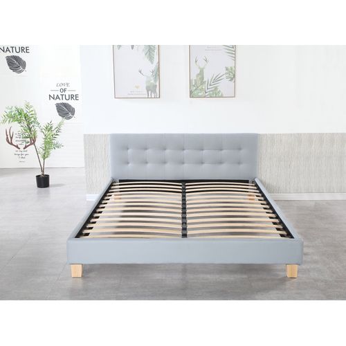 Frederic - Solide Et Confortable Lit Avec Sommier + Tête De Lit Capitonnee Couleur Gris + Pieds En 10 Cm Pour Matelas En 90x190 - 13 Lattes - Revetement Pvc Simili Facile D'entretien -...