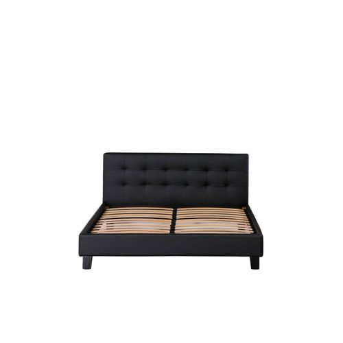 Frederic - Solide Et Confortable Lit Avec Sommier + Tête De Lit Capitonnee Couleur Noir + Pieds En 10 Cm Pour Matelas En 140x190 - 2 X 13 Lattes - Revetement Pvc Simili Facile D'entretien -...