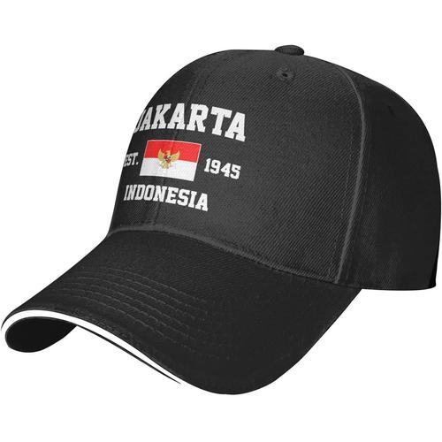 Indonésie Est.1945 Jakarta Casquette De Baseball En Maille Chapeau De Course Chapeaux De Voyage Casquettes D'été Réglables En Plein Air Noir