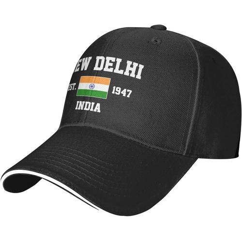 Inde Est.1947 New Delhi Casquette De Baseball En Maille Chapeau De Course Chapeaux De Voyage Casquettes D'été Réglables En Plein Air Noir