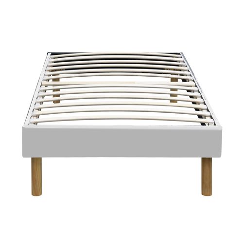 Mina - Solide Et Confortable Sommier Tapissier Blanc + Pieds En 20 Cm Pour Matelas En 100x200 - 13 Lattes - Montage Rapide Et Facile - Revetement Microfibre Facile D'entretien