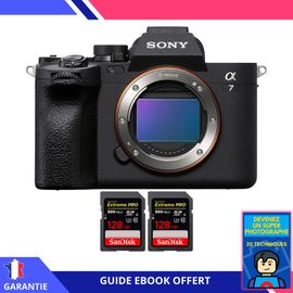 Sony A7 IV Nu + 2 SanDisk 128GB Extreme PRO UHS-II SDXC 300 MB/s + Ebook 'Devenez Un Super Photographe' - Hybride Sony