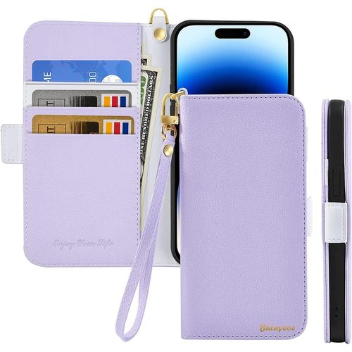 Kal-Coque Pour Iphone 16 Rabat,Housse Iphone 16 Clapet,Portefeuille Etui Avec Fonction Support Et Porte-Carte,Litchi Texturé Cuir/Antichoc Flip Cover Case.Violet Clair