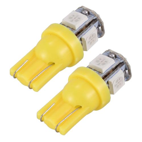 2x T10 501 W5w 5 Smd 5050 Led Car Sidelight Plate Bulb 12v Yellow