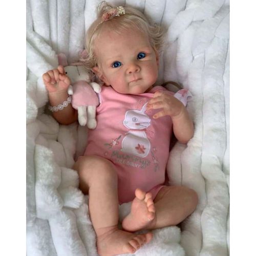 Poupée Reborn Fille Blonde Aux Yeux Bleus Bébé Ultra Réaliste Nouveau-né 48cm