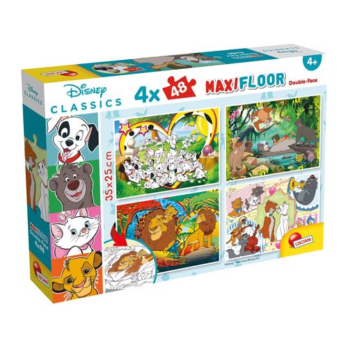 Lisciani Puzzle Pour Enfants A Partir De 3 Ans 4 X 48 Pi Ces 2 En 1 Double Face Recto Verso Avec Le Dos Colorier - Disney Classiques - 91737